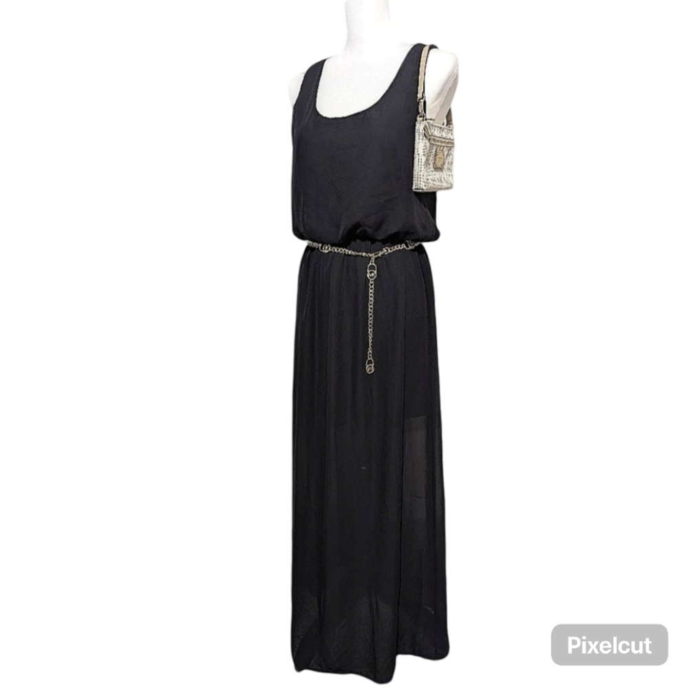 Malloy Black Maxi Dress w/ Sheer Overlay.Size Medium